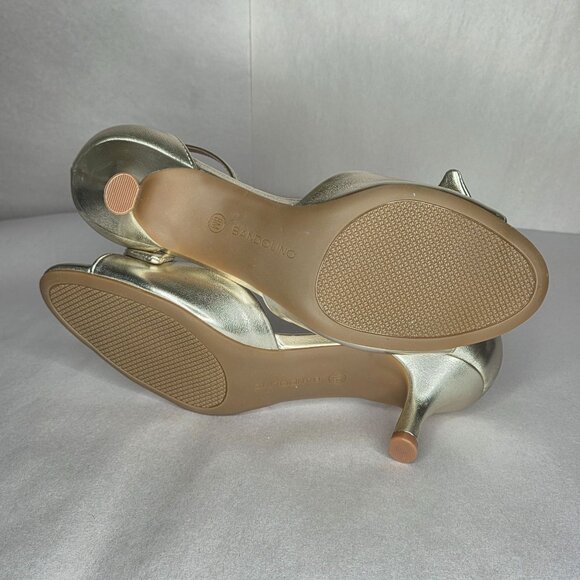 NWOT Bandolino Women's Andora Gold Bow Sandal Heels - Picture 4 of 7